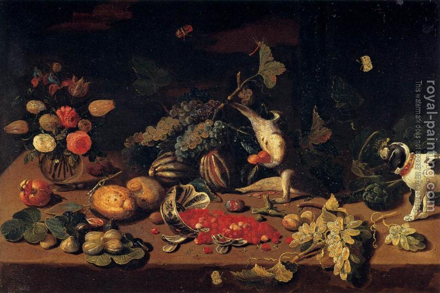Jan Van Kessel : Still-Life with a Monkey Stealing Fruit
